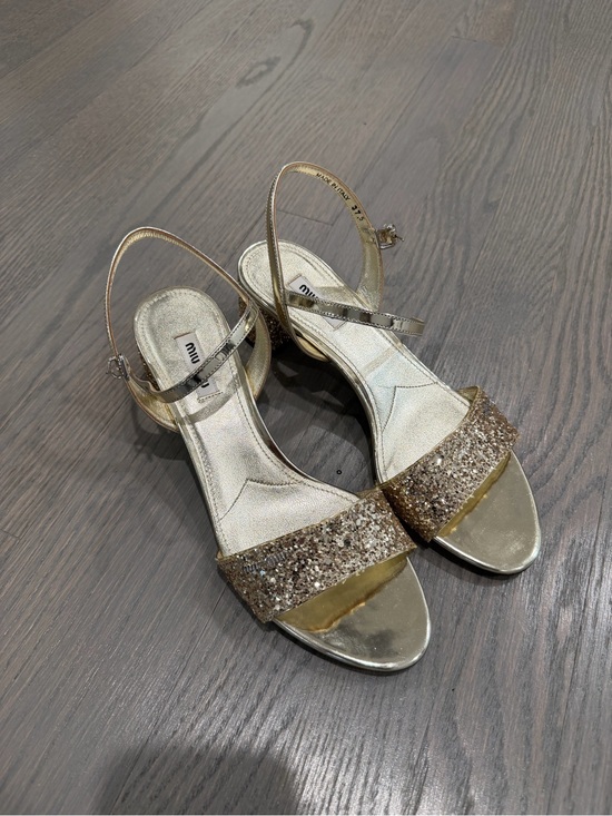 Miu Miu Shoes - Miu Miu Gold Glitter Block Heel Sandal EU 37.5 Made in Italy
